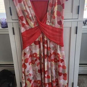 Jonathan Martin Reddish Orange and Salmon Patterned Midi Dress